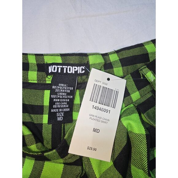 Hot Topic Green Plaid Chain Pleated Skirt - Size Medium - NWT - 86 - Picture 6 of 7